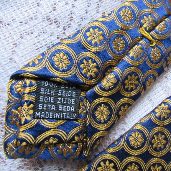 New & Lingwood Silk Tie, Gold/Navy, made in Italy - Picture 3 of 6